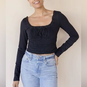 Free People Scarlet Smocked Long Sleeve in Black